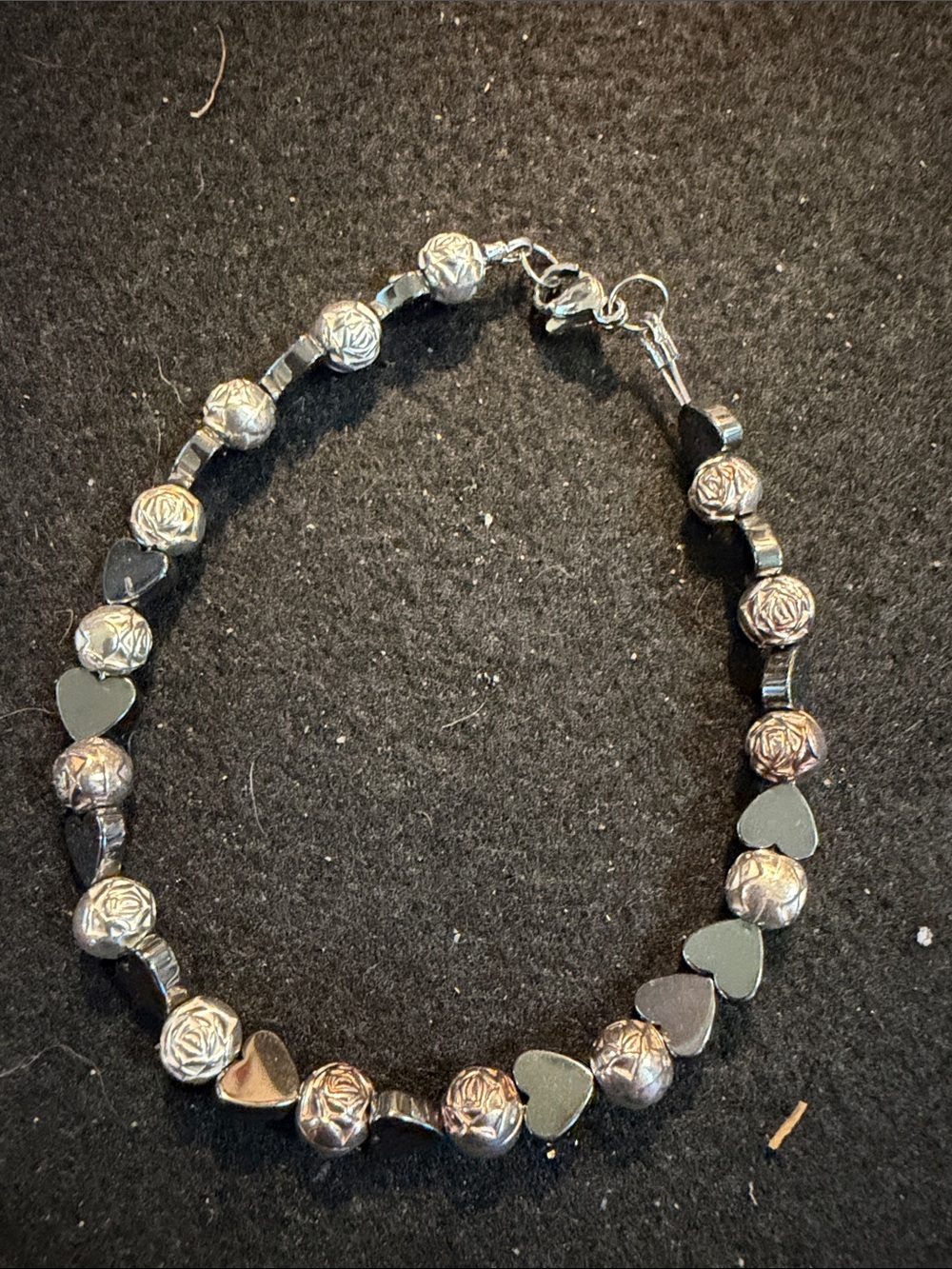 Silver-Tone Heart & Rose Bead Bracelet - Women Jewelry